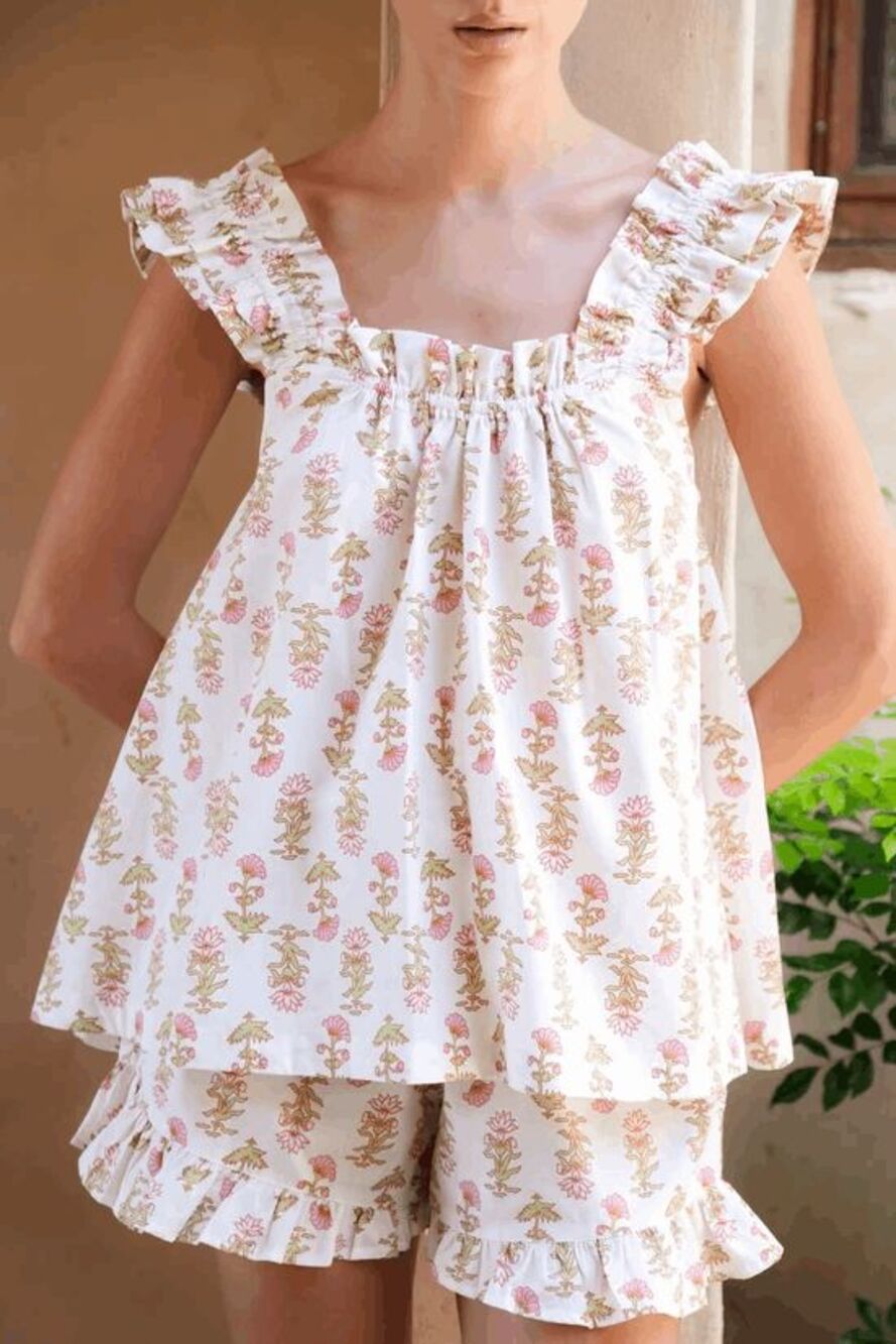 Piyama Lotus Flower Cotton Nicolette Sleepwear Pajama Shirt Women's Size Large